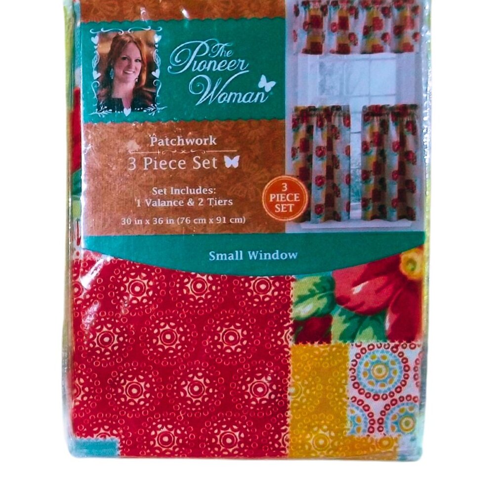 The Pioneer Woman Patchwork Three (3) Piece Curtain Set 30" x 36" Small Window